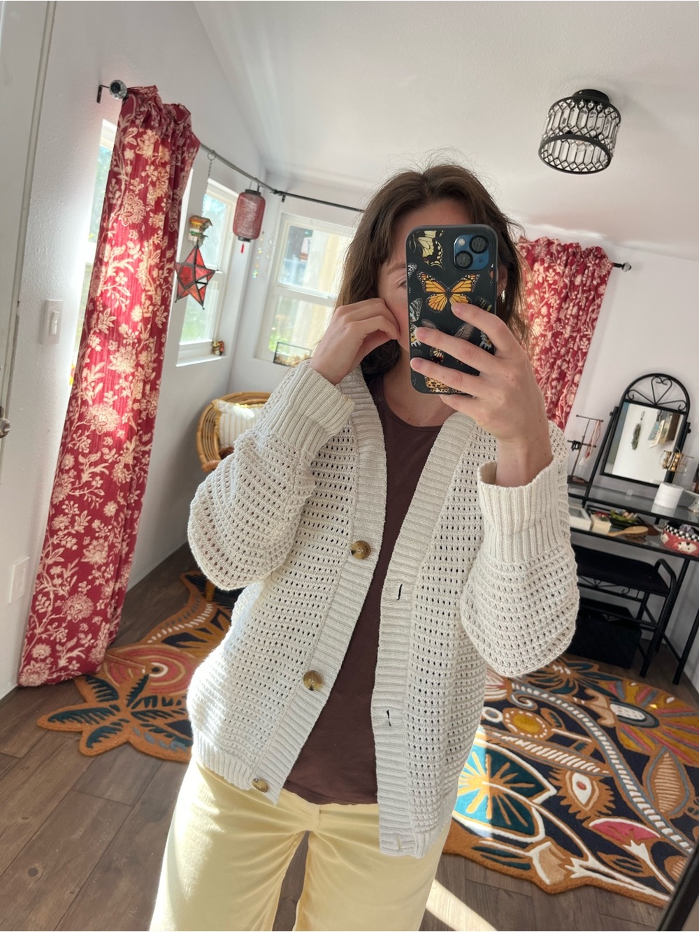 Sanctuary Cream Open-Weave Button Cardigan